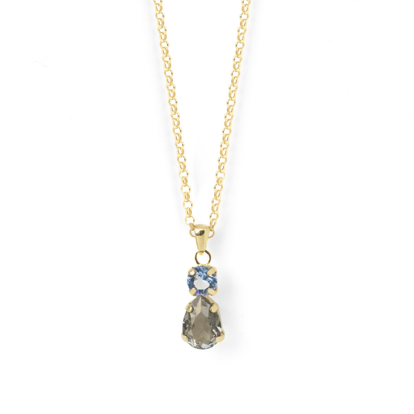 Gold plated Sterling Silver Short necklace drop gray crystal from Louis