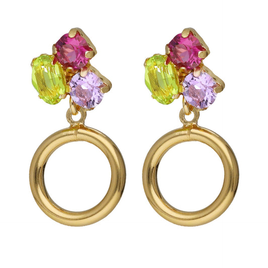 Pendientes cortos cristal multicolor en Plata baño Oro de Odele