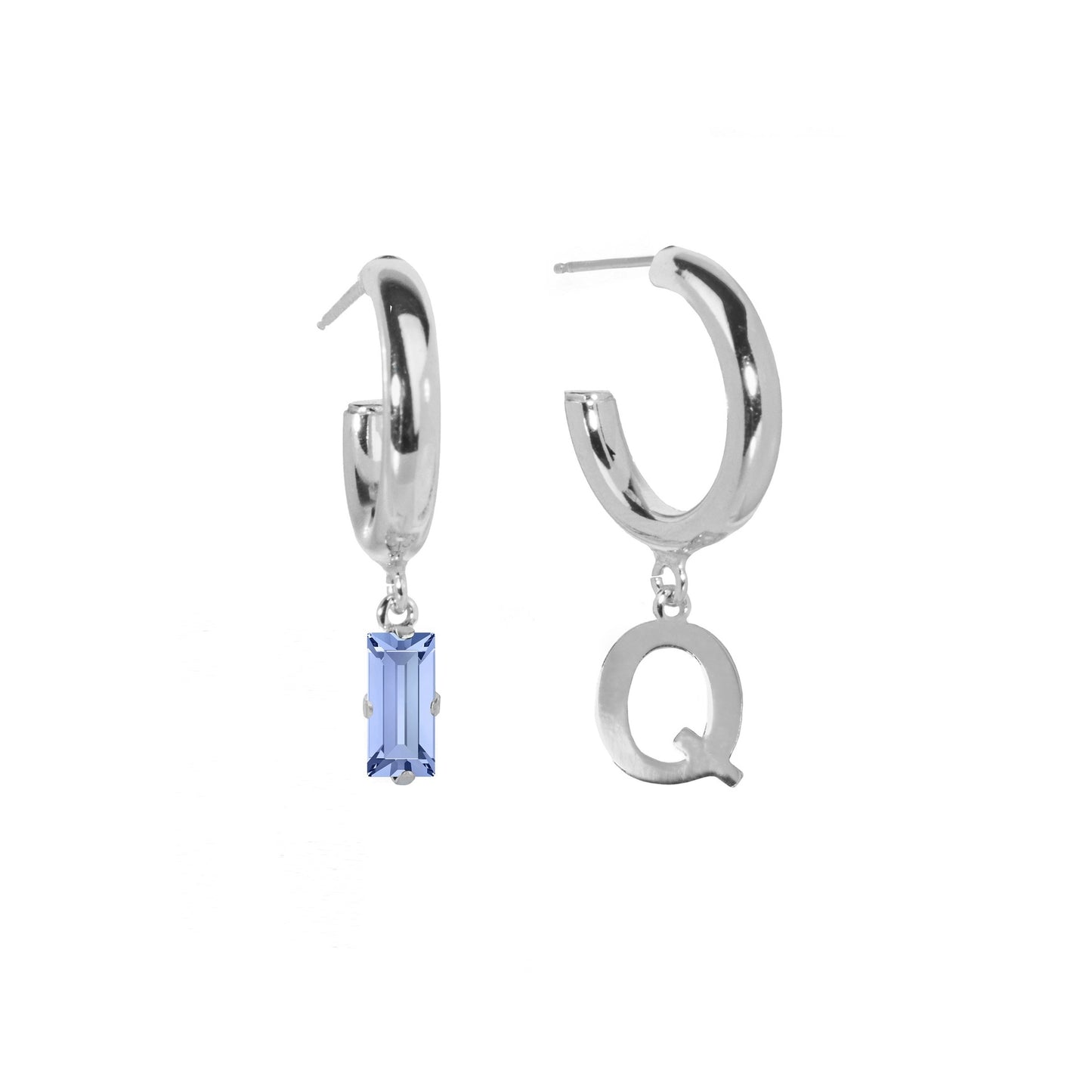 Rhodium Plated Sterling Silver Personalized earrings letter blue from Abecé