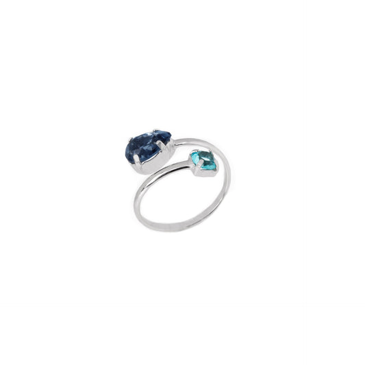 Rhodium Plated Sterling Silver Adjustable ring drop blue crystal from Louis