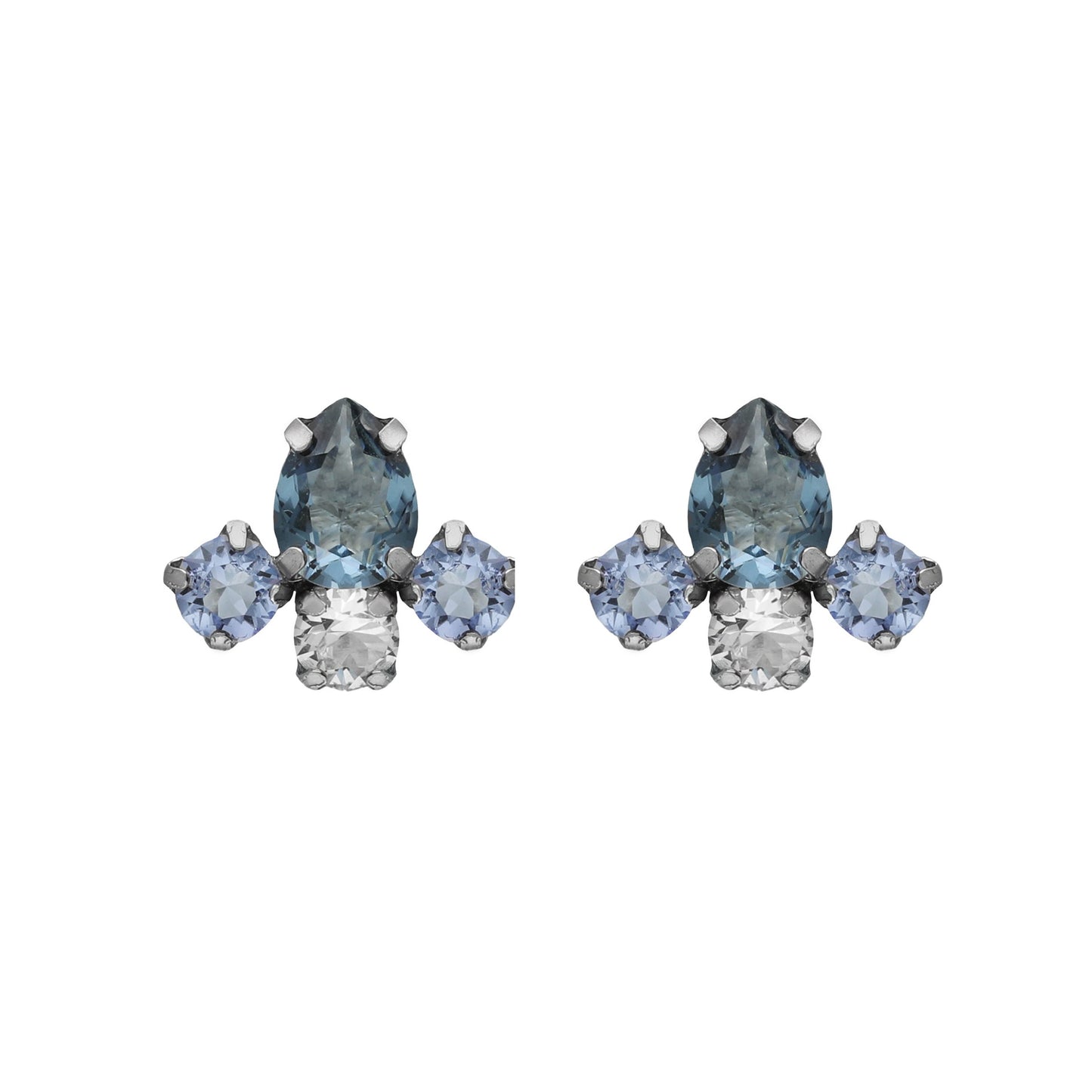 Rhodium plated Sterling Silver Stud earrings drop blue crystal from Illume