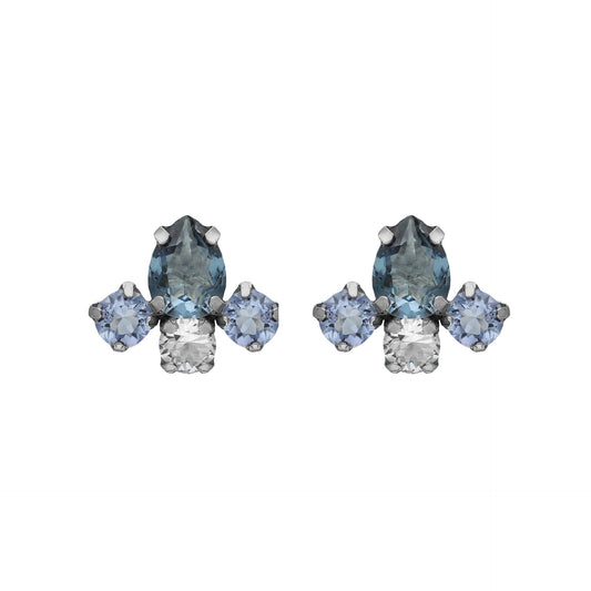 Rhodium plated Sterling Silver Stud earrings drop blue crystal from Illume