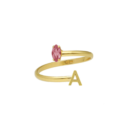 Anillo ajustable personalizados letra rosa en Plata baño Oro de Thename