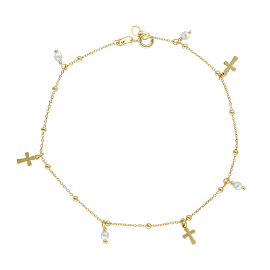 Sterling Silver Anklet cross pearl