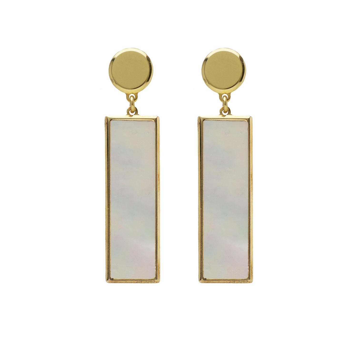 Gold plated Sterling Silver Long earrings rectangle mother of pearl from Soulquest