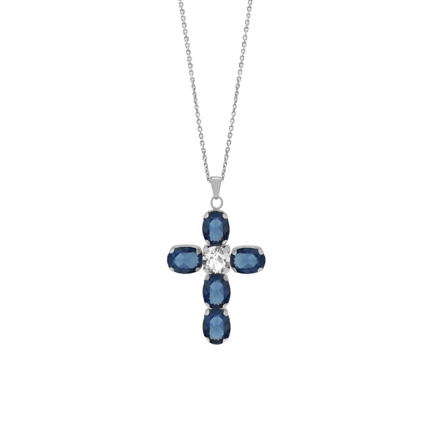 Rhodium Plated Sterling Silver Short necklace cross crystal from Poetic