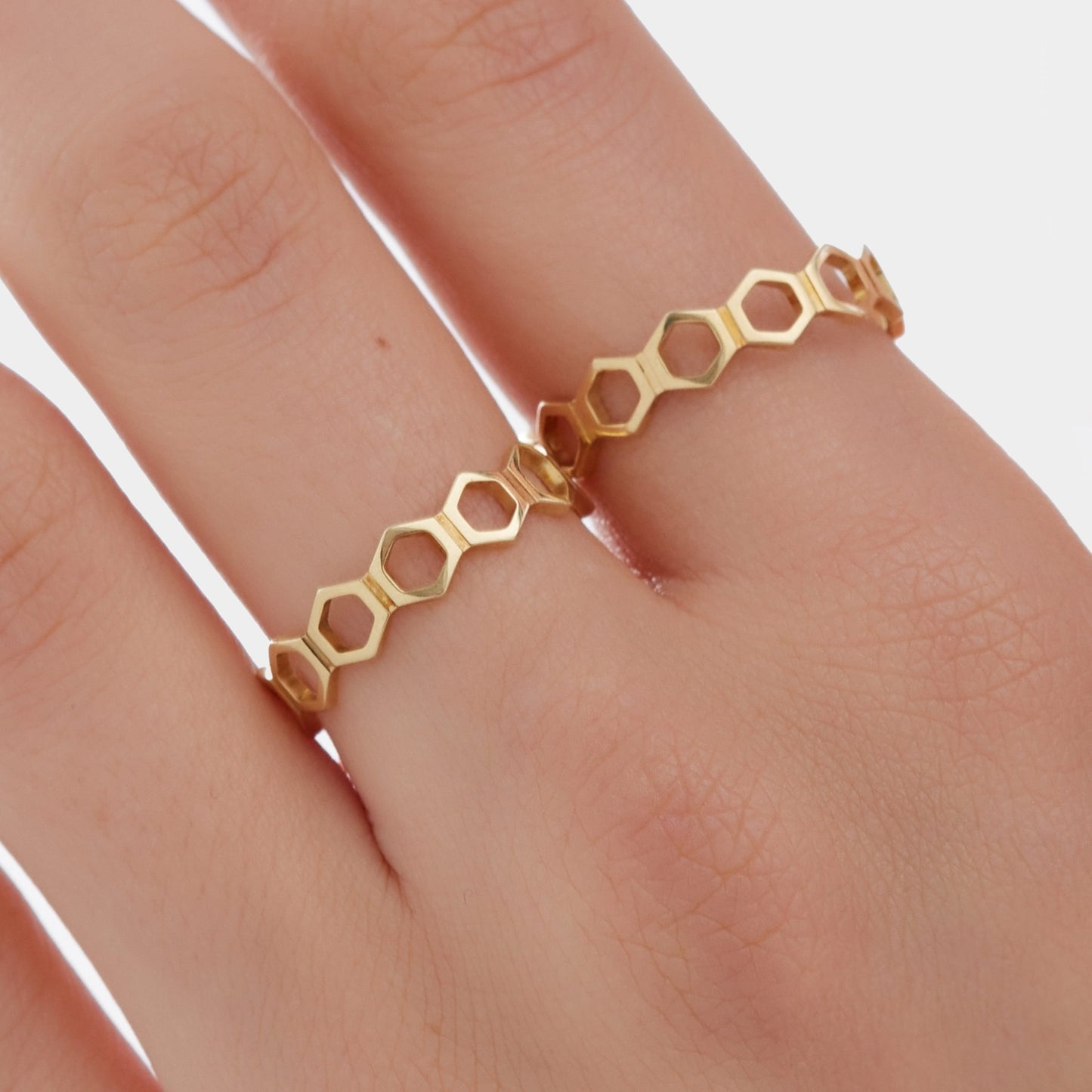 Gold plated Sterling Silver Adjustable ring hexagonal from Honey