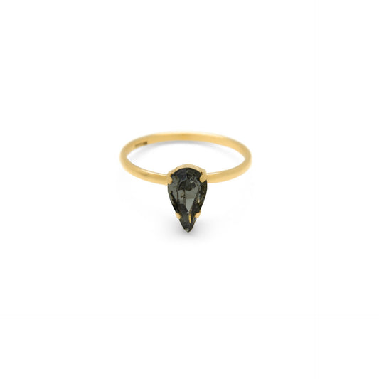 Gold plated Sterling Silver Ring gray crystal from Drop