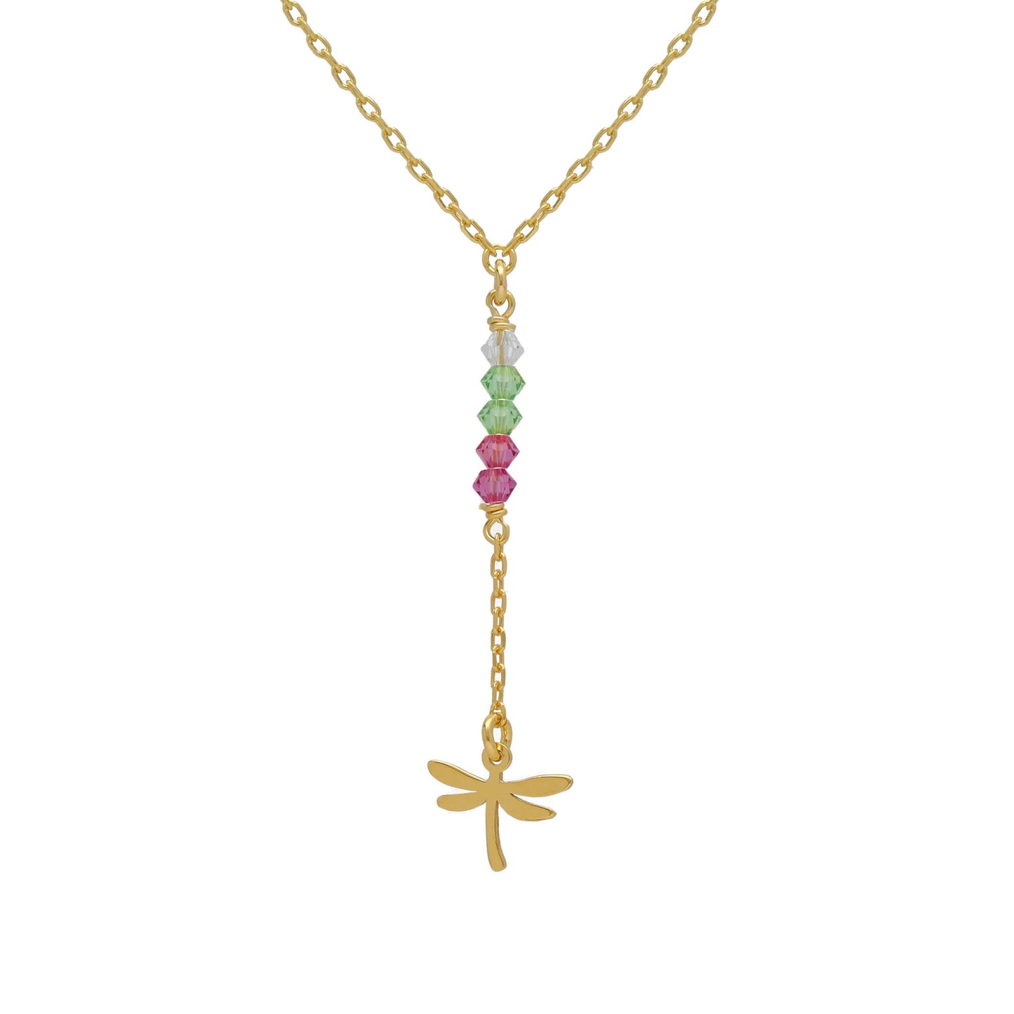 Gold plated Sterling Silver Short necklace dragon-fly multicolor crystal from Bliss