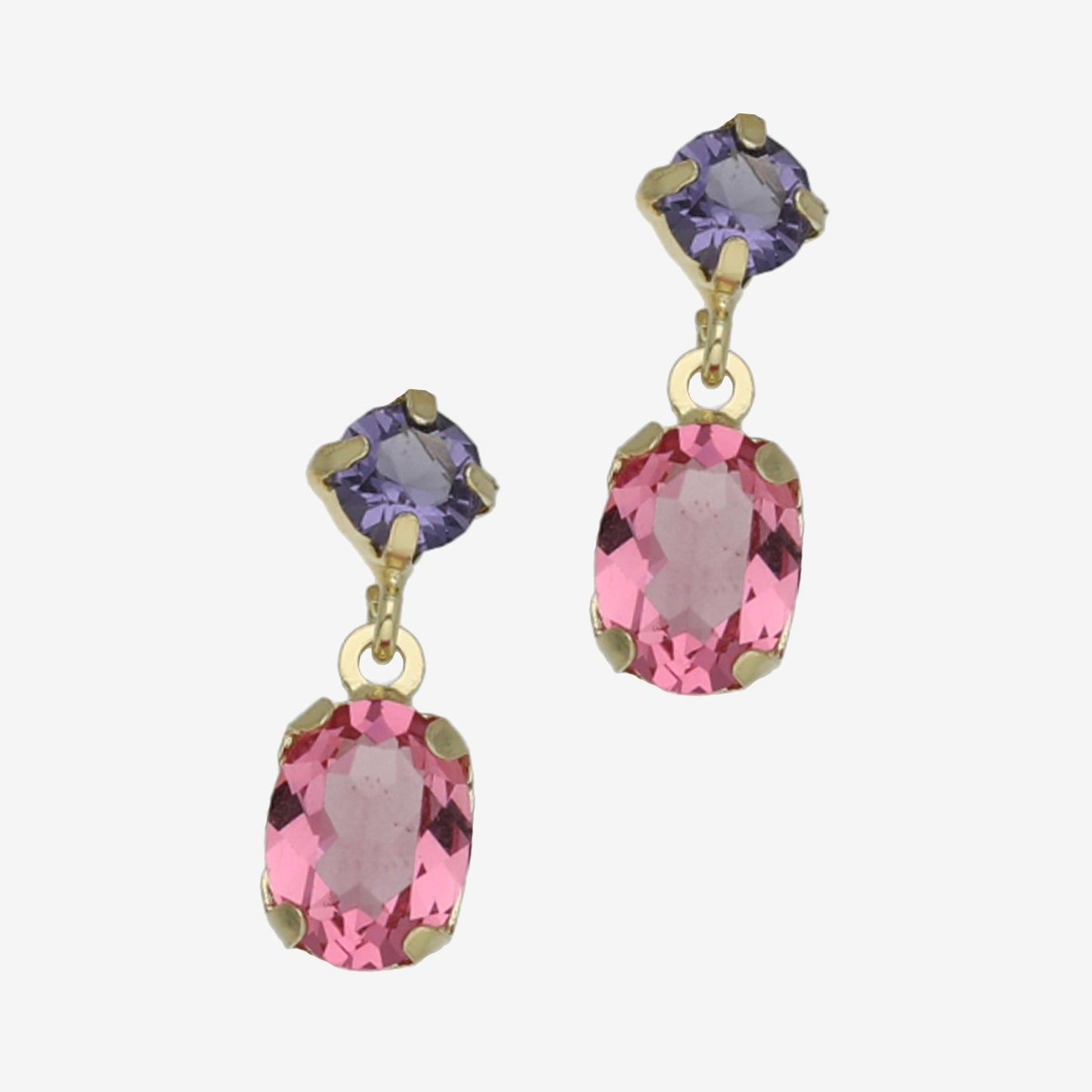 Pendientes cortos oval cristal rosa en Plata baño Oro de Sabina