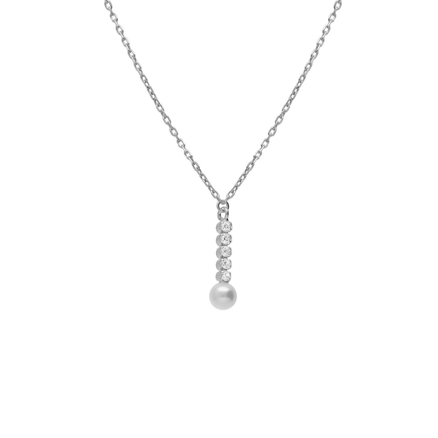 Short cascade necklace with crystals and pearls in silver from Aurore