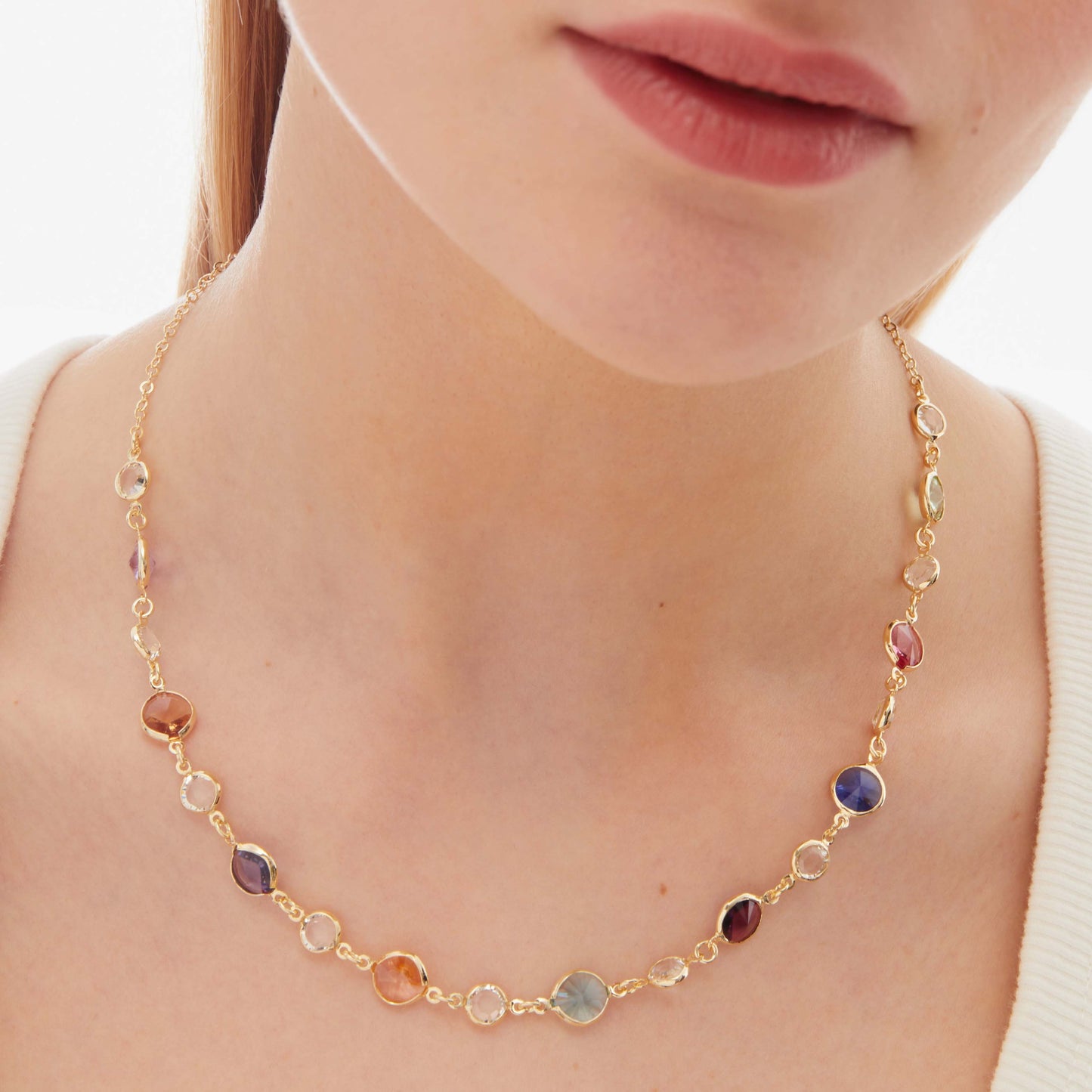 Rose Gold plated Sterling Silver Short necklace circle multicolor crystal from Basic