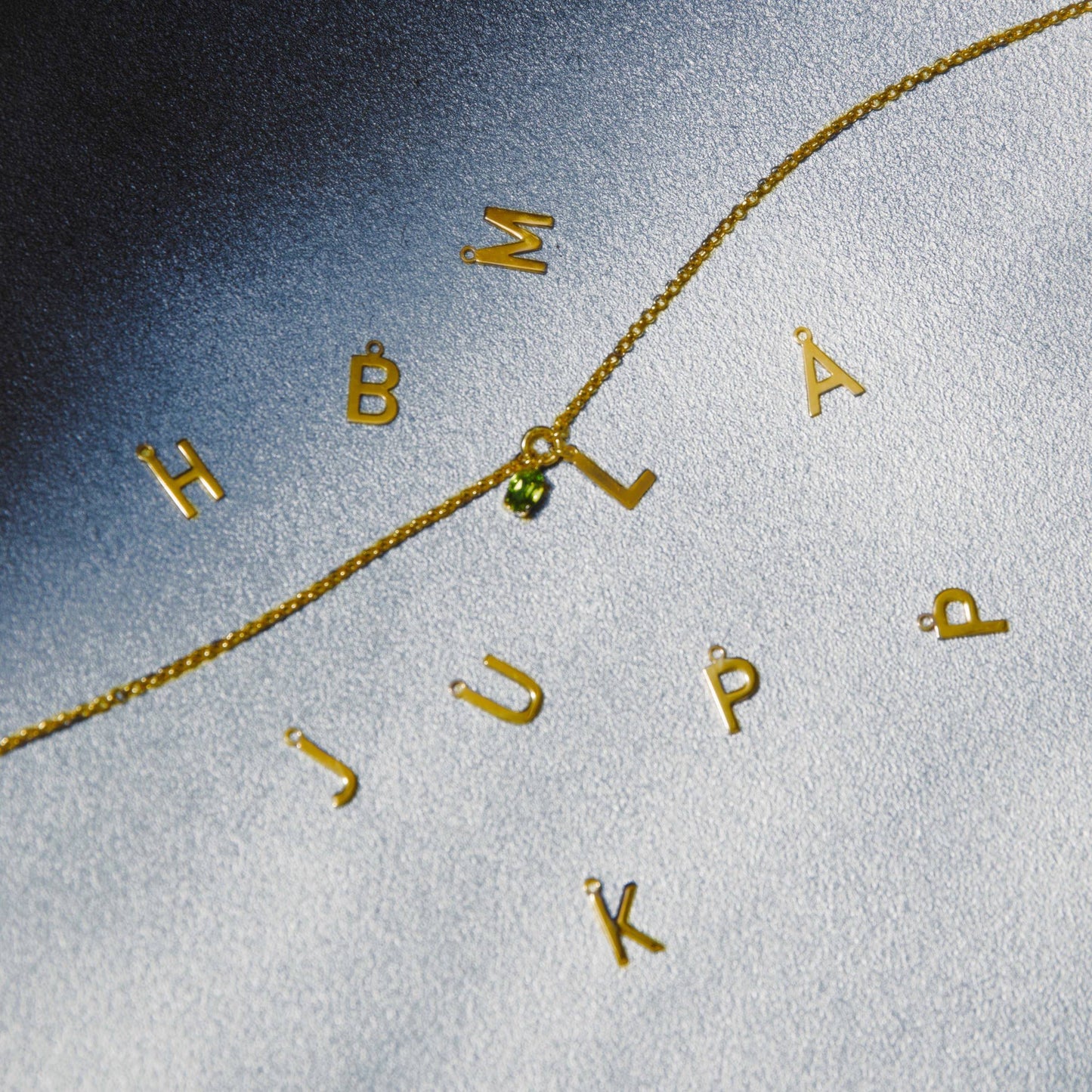 Gold plated Sterling Silver Short necklace letter green crystal from Initiale