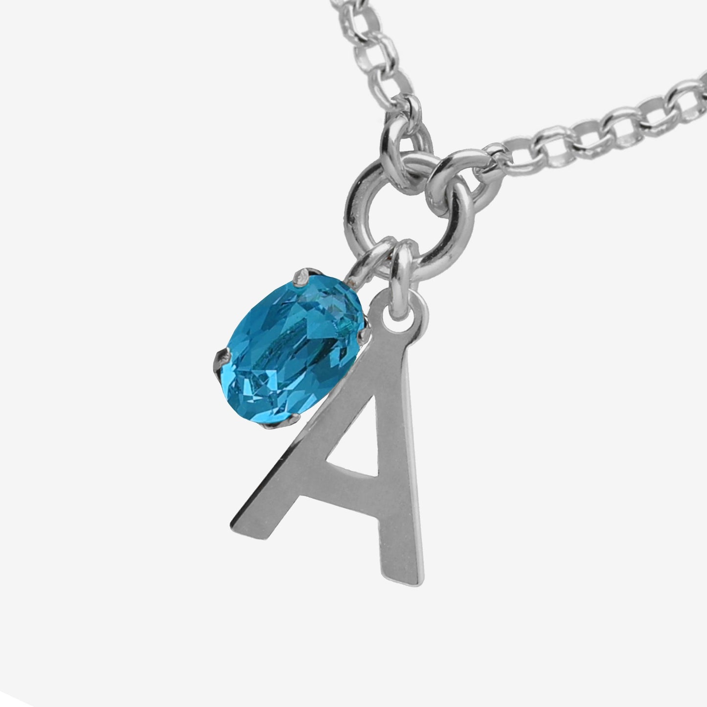 Rhodium Plated Sterling Silver Short necklace letter blue crystal from Initiale