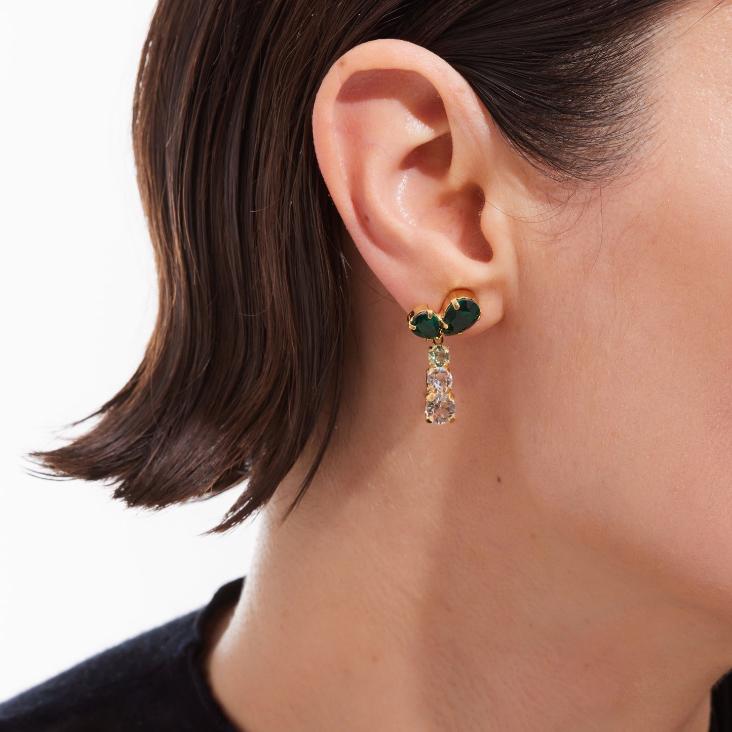 Gold plated Sterling Silver Long earrings drops green crystal from Illume