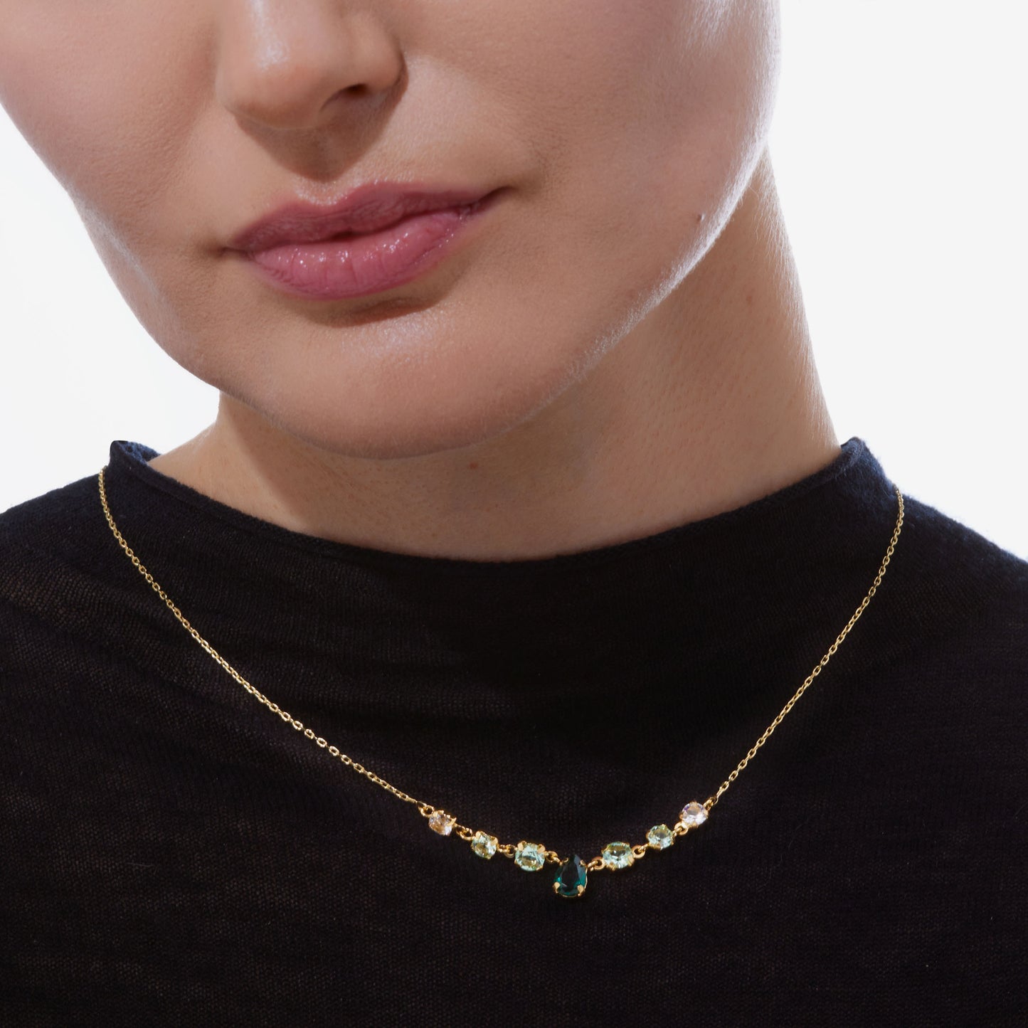 Gold plated Sterling Silver Short necklace drop green crystal from Illume