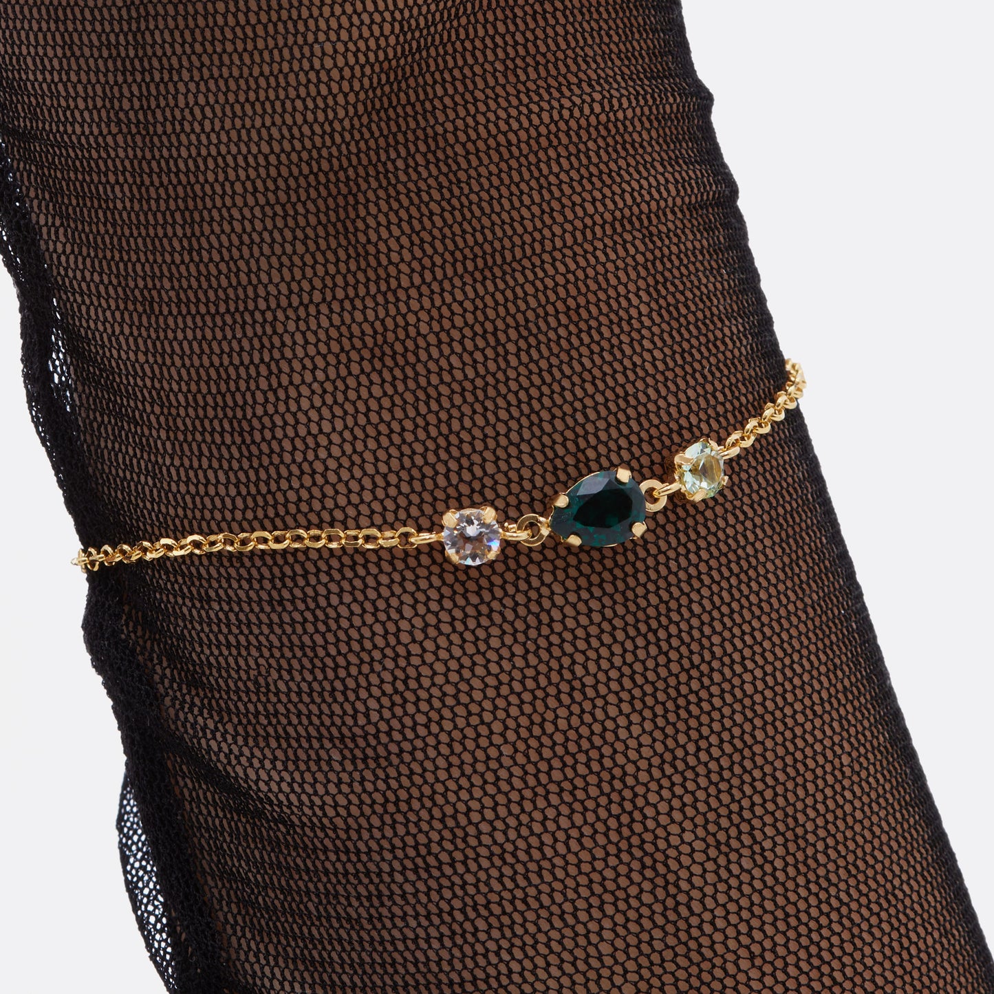 Gold plated Sterling Silver bracelet drop green crystal from Illume