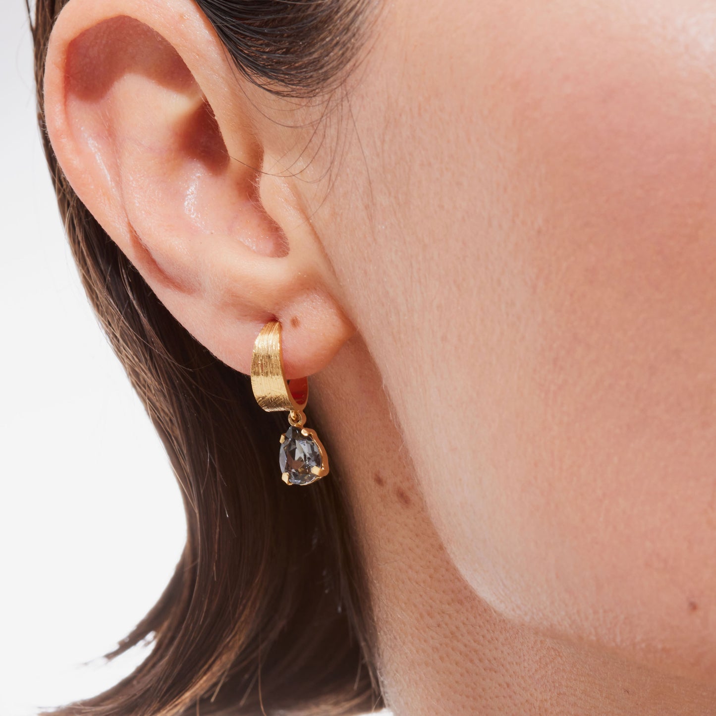 Gold plated Sterling Silver Hoops earrings drop black crystal from Noise