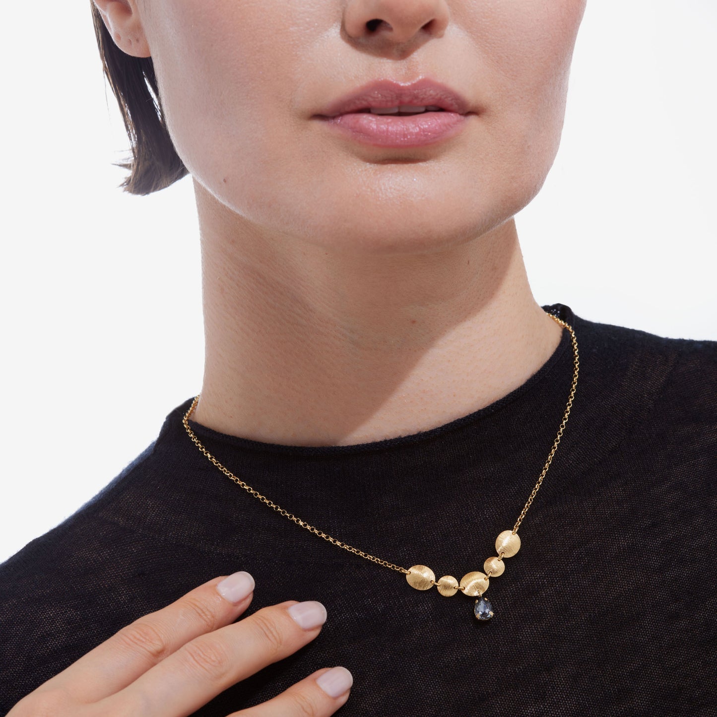 Gold plated Sterling Silver Short necklace drop black crystal from Noise