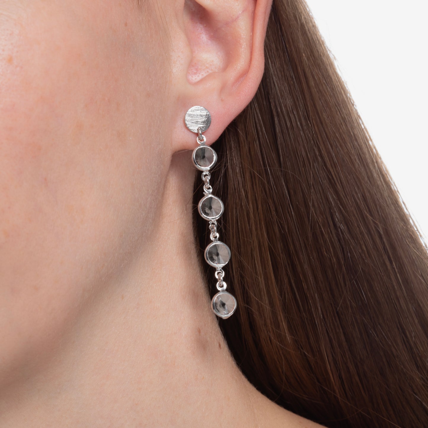 Sterling Silver Long earrrings 7mm circle white crystal from Noise