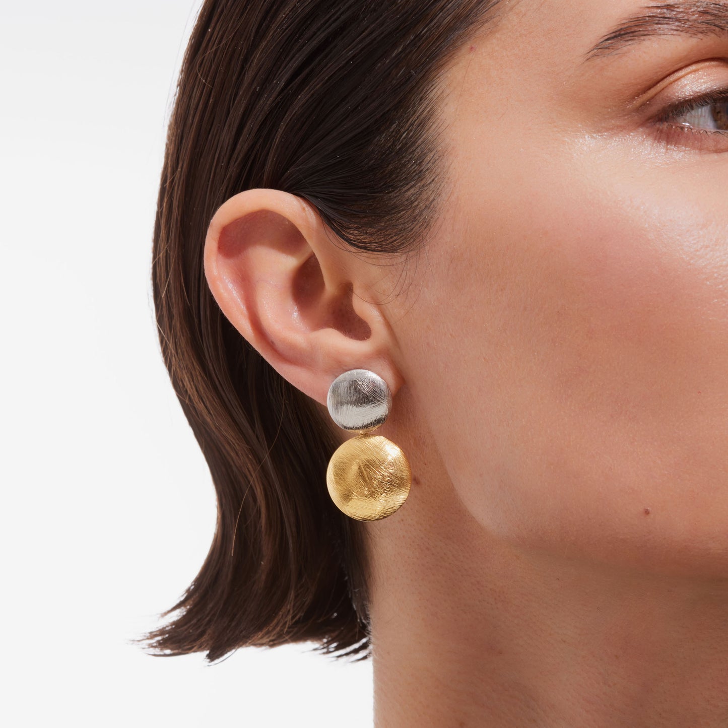 Rhodium and Gold plated Sterling Silver Short earrings spheres from Zoom