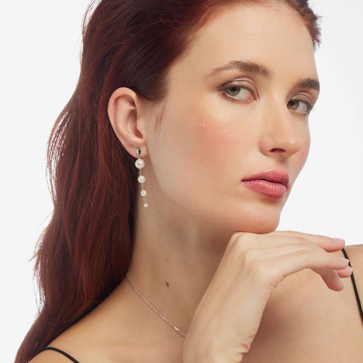 Long earrings with pearl in silver from Aurore