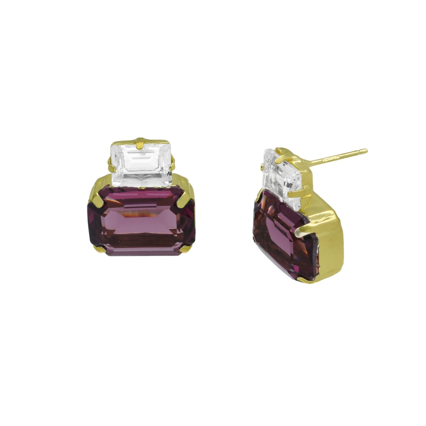 Gold plated Sterling Silver Short earrings rectangle crystal from Helena