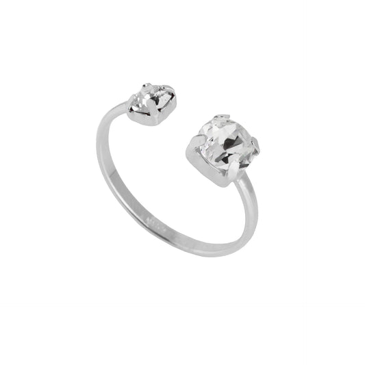 Rhodium Plated Sterling Silver Adjustable ring circle white crystal from Jasmine