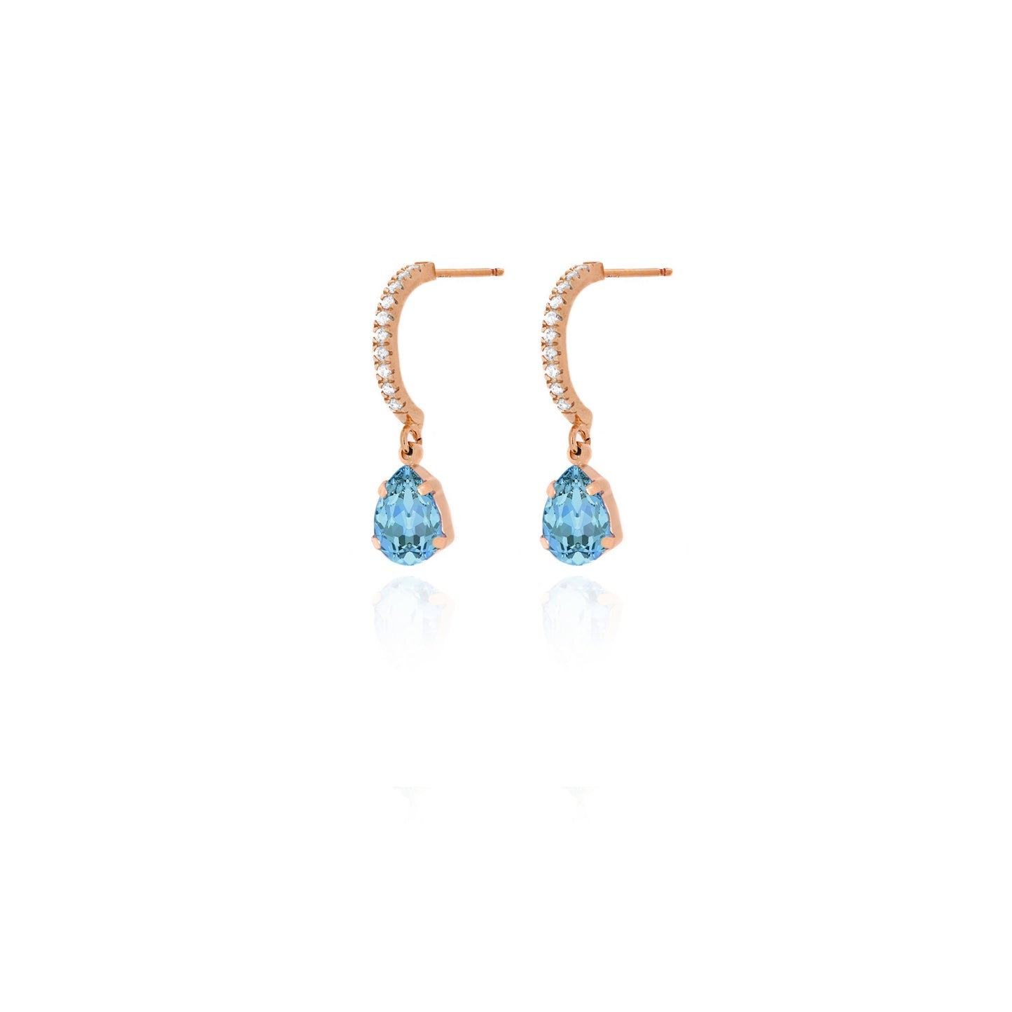 Rose Gold plated Sterling Silver Hoop earrings drop crystal from Aqua