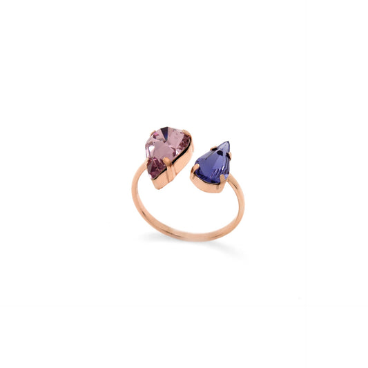 Rose Gold plated Sterling Silver Adjustable ring crystal from Drop