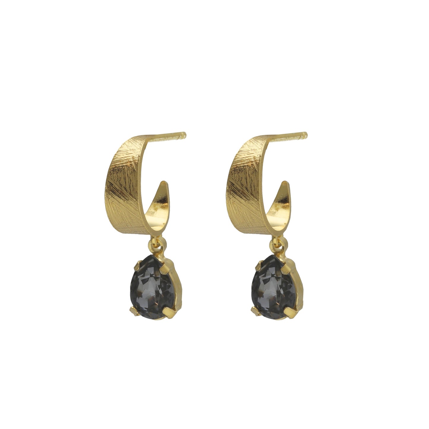 Gold plated Sterling Silver Hoops earrings drop black crystal from Noise