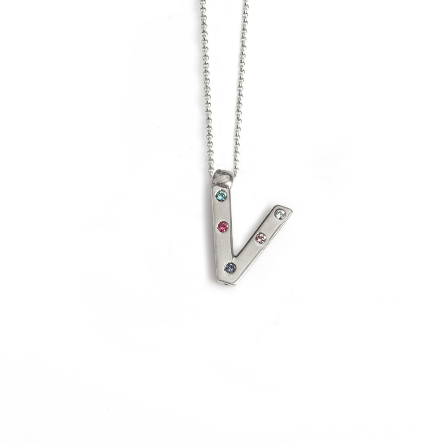 Rhodium Plated Sterling Silver Short necklace letter multicolor crystal from Letter