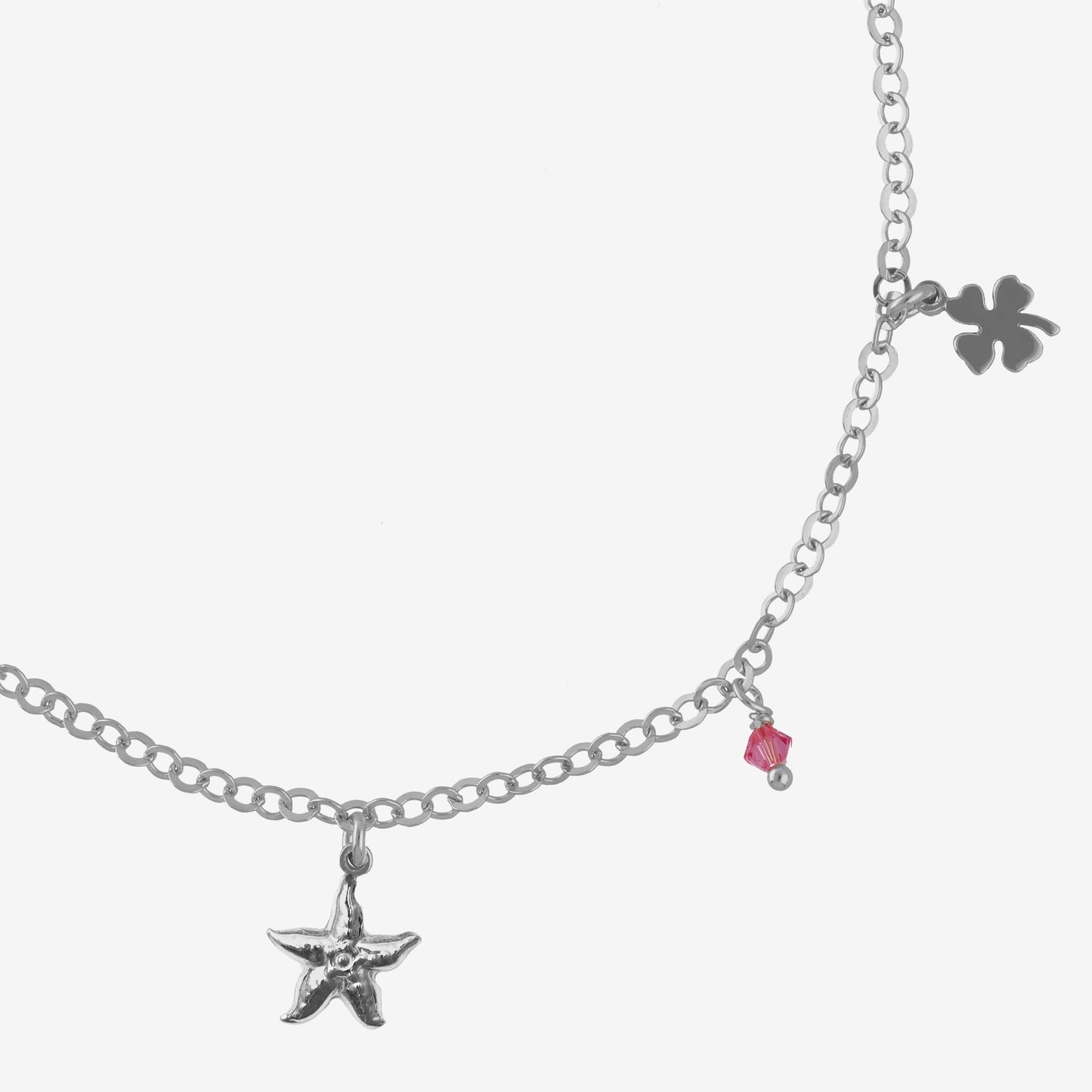 Rhodium Plated Sterling Silver Anklet star multicolor crystal from Bliss