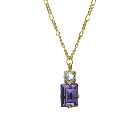 Gold plated Sterling Silver Short necklace rectangle purple crystal from Serenity