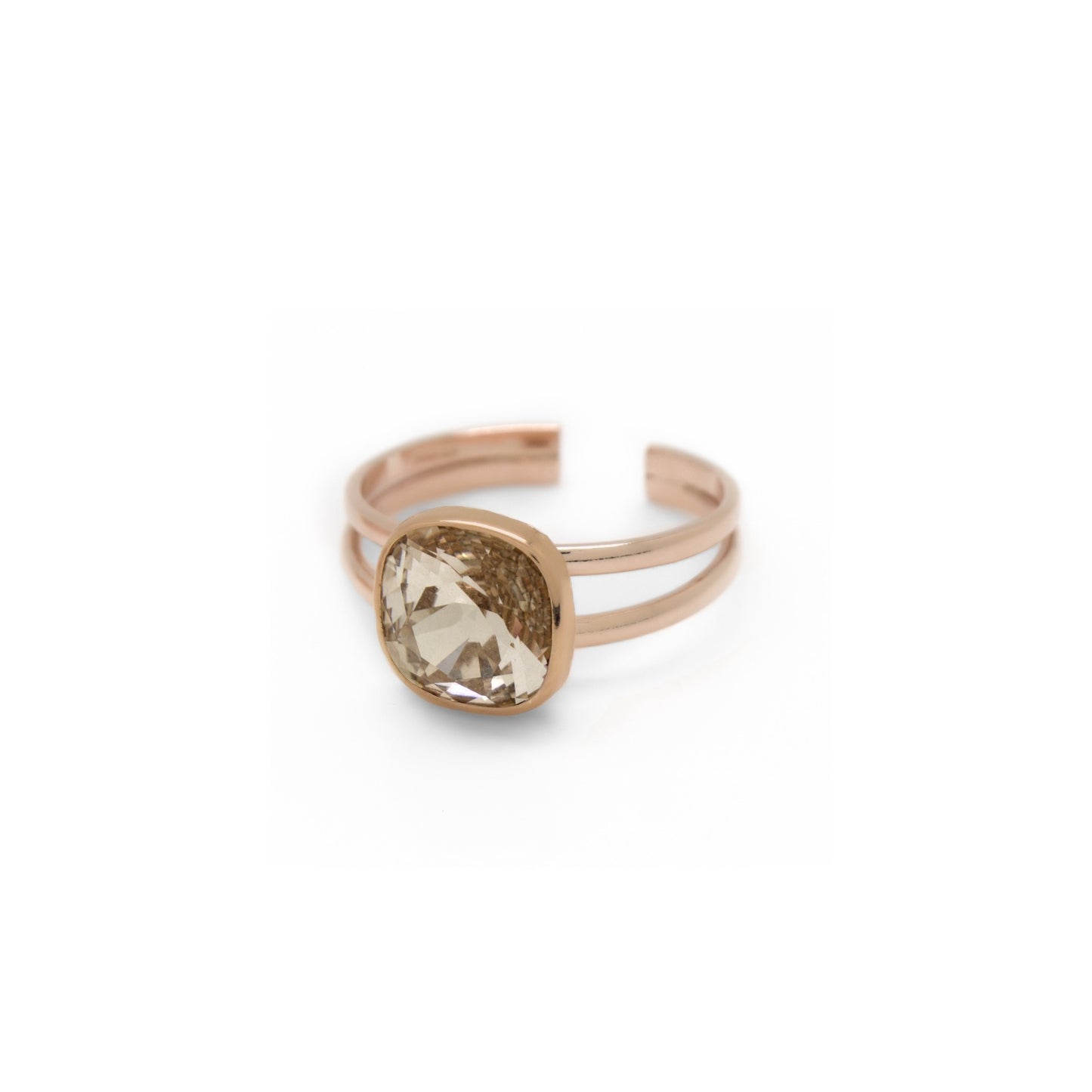 Rose Gold plated Sterling Silver Adjustable ring square crystal from Basic