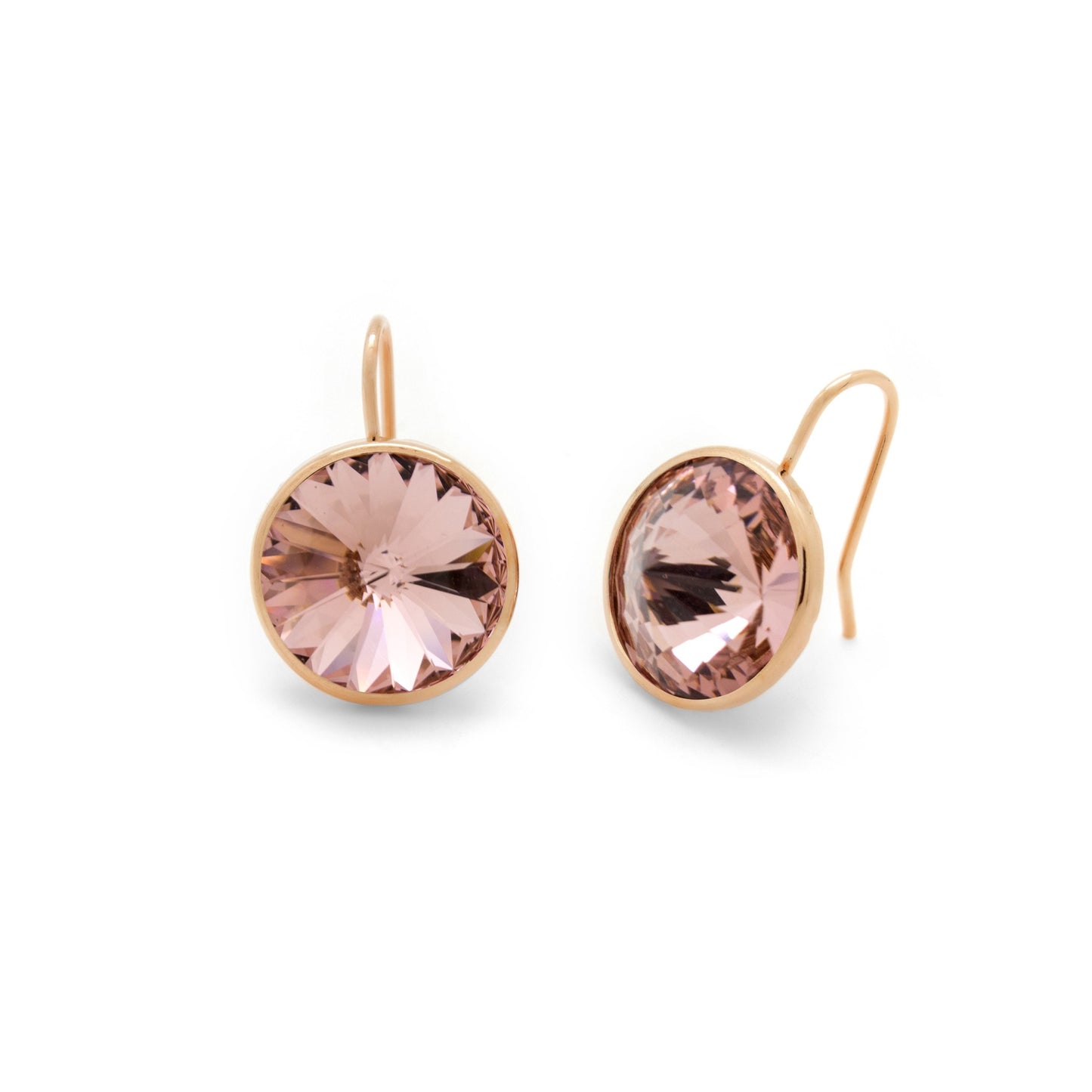 Rose Gold plated Sterling Silver Short earrings 15mm circle crystal from Basic