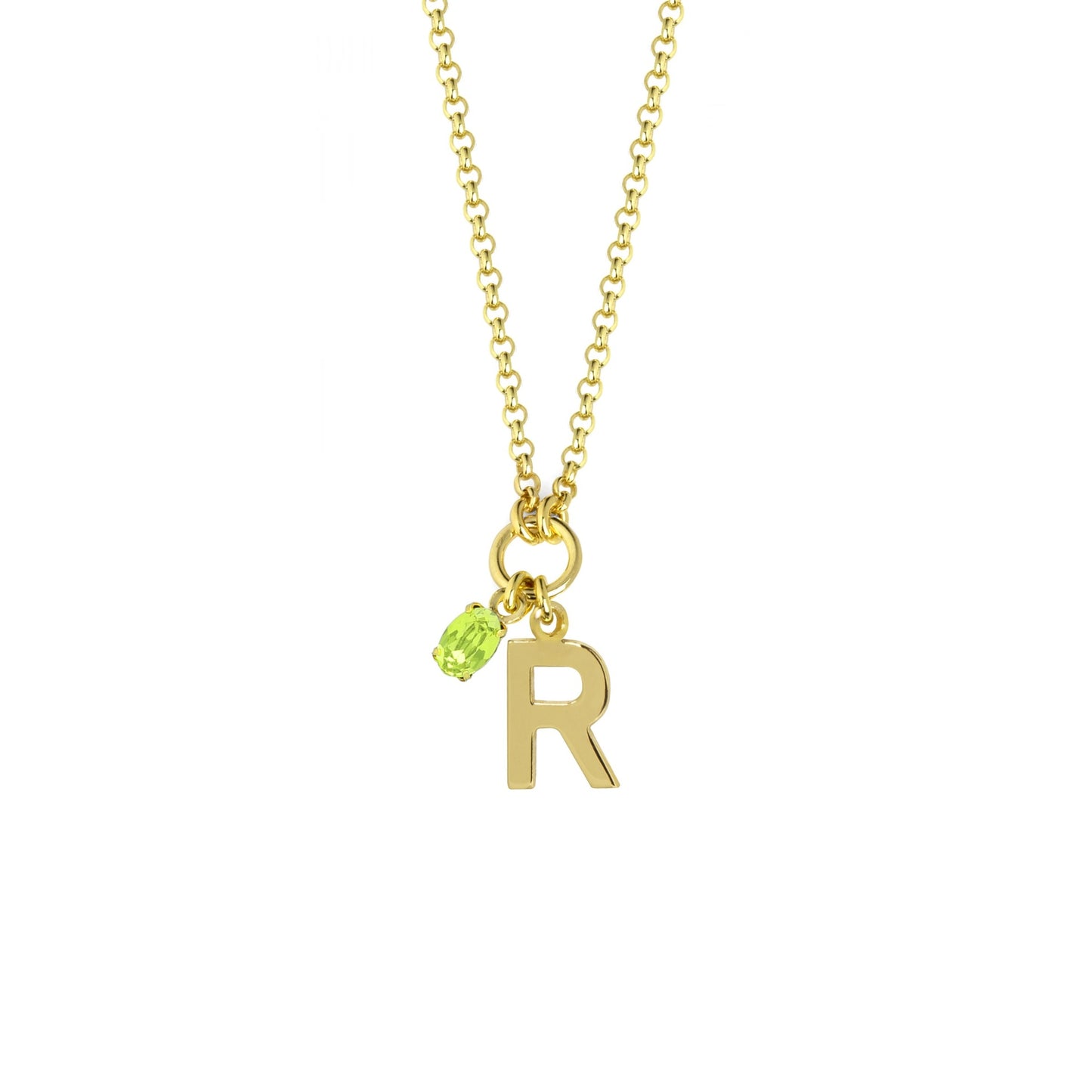 Gold plated Sterling Silver Short necklace letter green crystal from Initiale