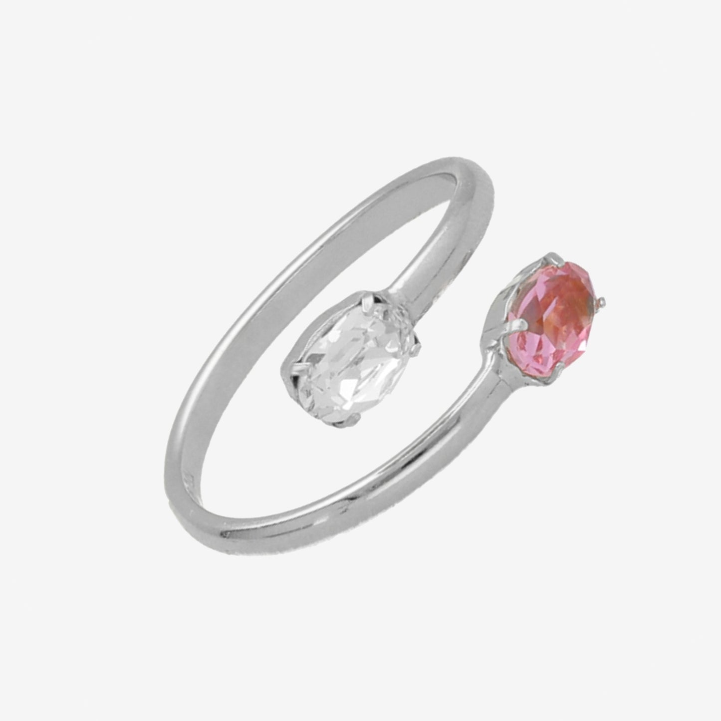 Rhodium Plated Sterling Silver Ring oval crystal from Alyssa