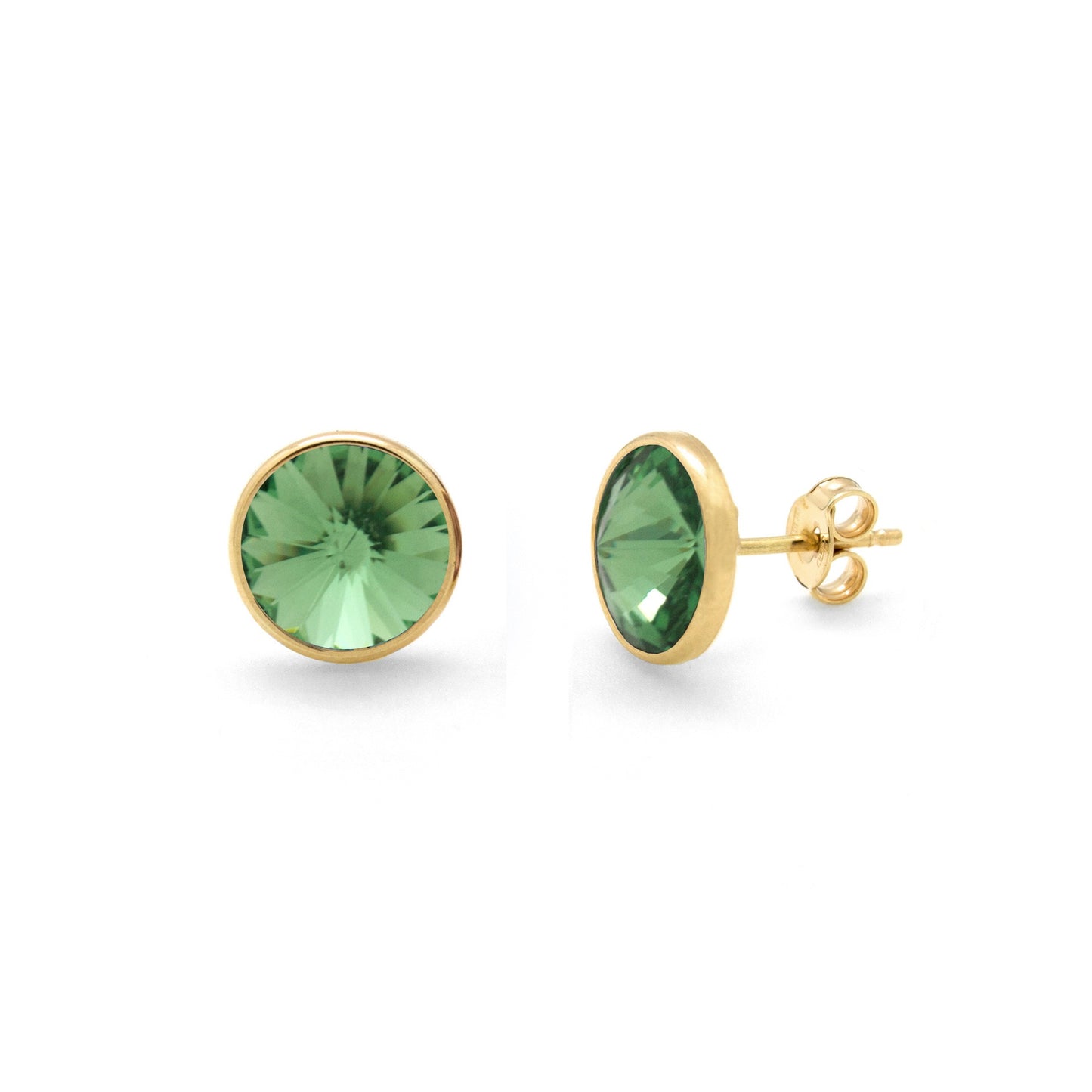 Gold plated Sterling Silver Stud earrings 9mm circle crystal from Basic