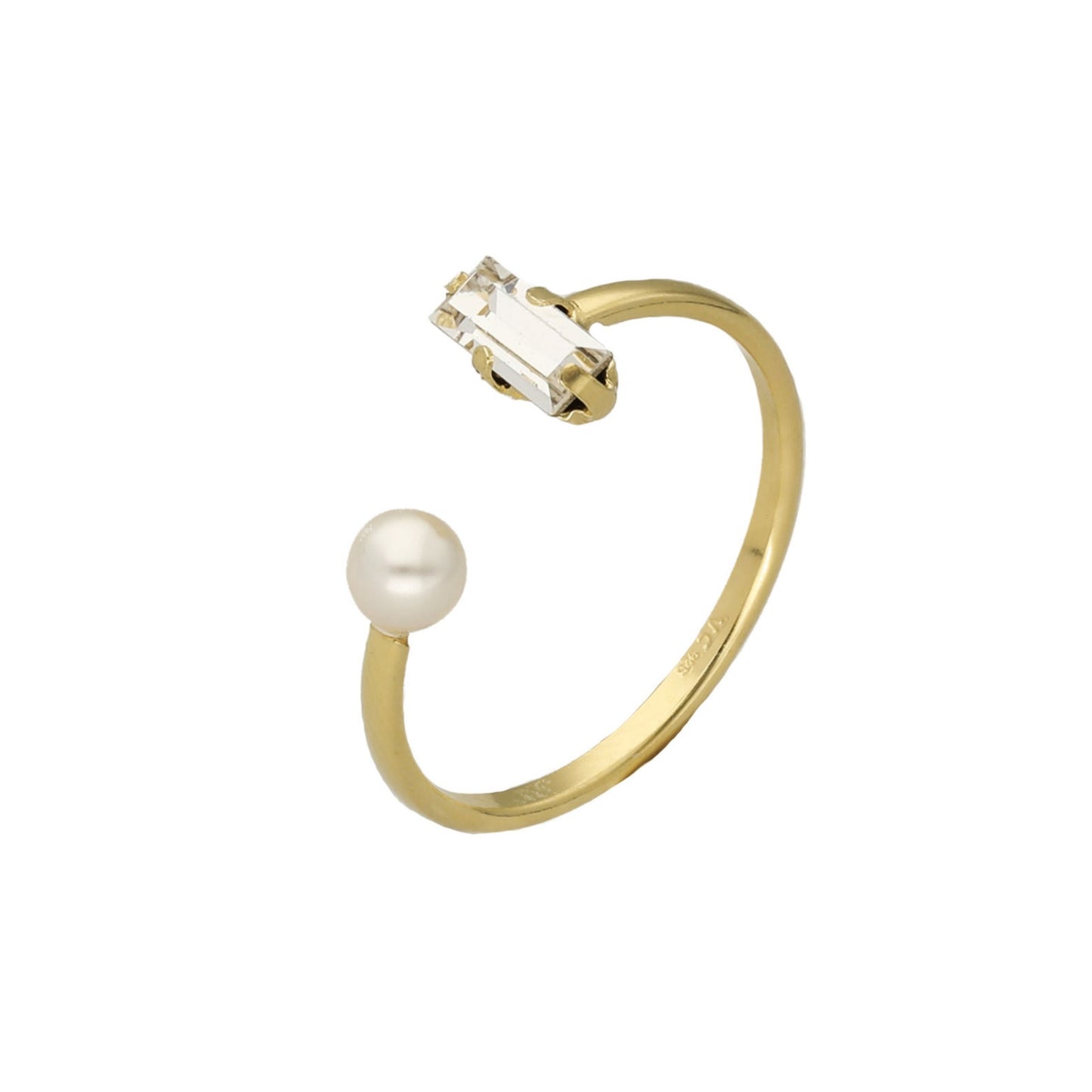 Sterling Silver Adjustable ring white crystals and pearls from Charlotte