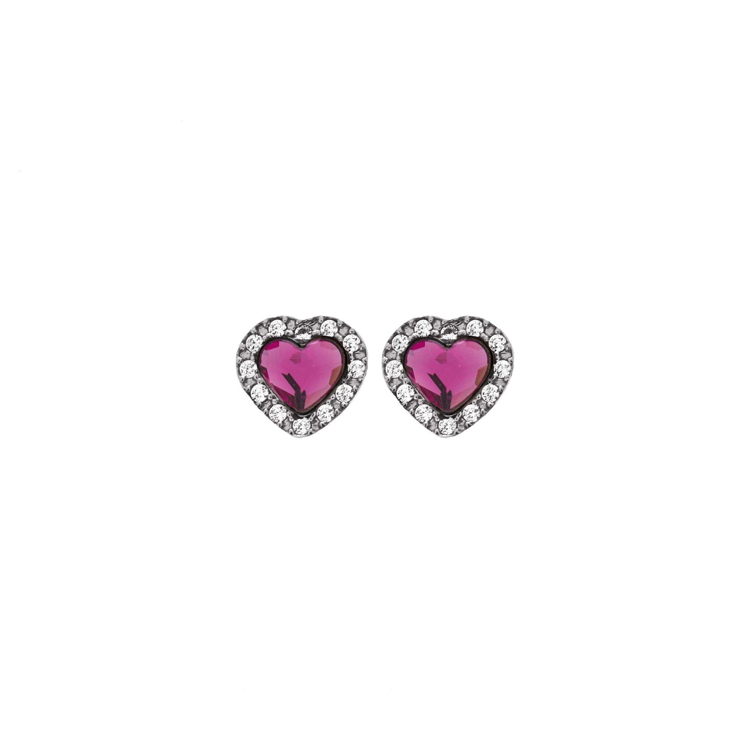 Pendientes botón corazón cristal en Plata baño rodio de Cuore