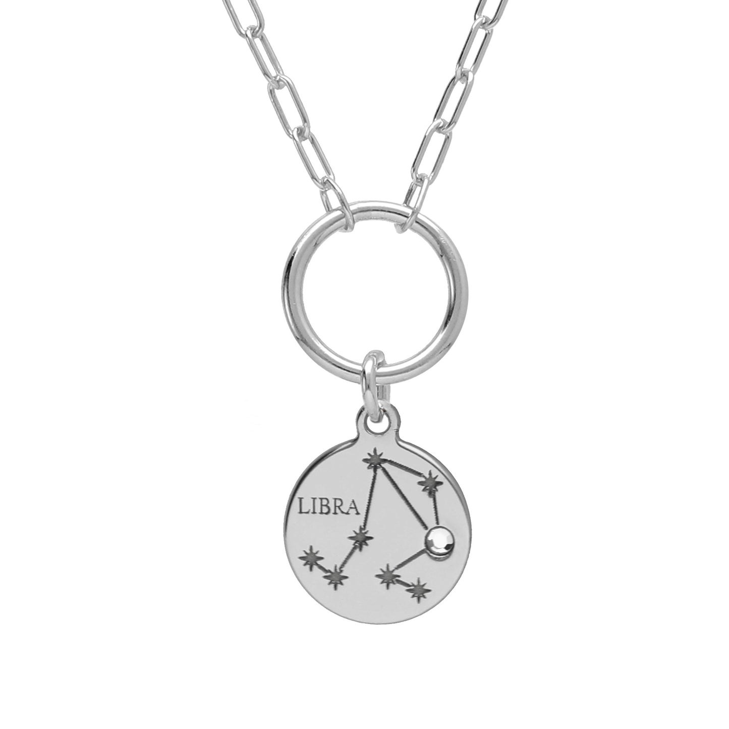 Rhodium Plated Sterling Silver Short necklace horoscope white crystal from Zodiac