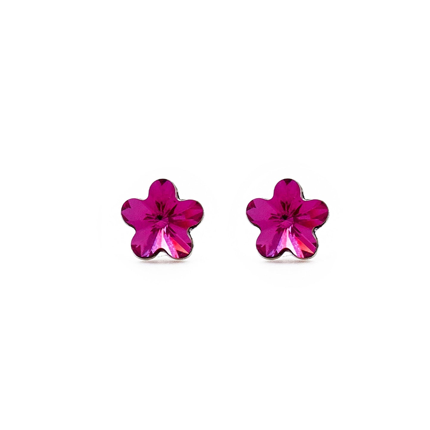 Rhodium Plated Sterling Silver Stud earrings flower crystal from Fantasy