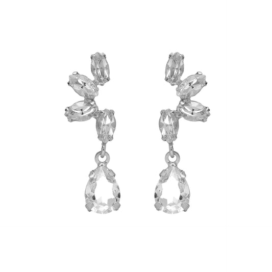 Pendientes largos flor cristal blanco en Plata baño rodio de Grace