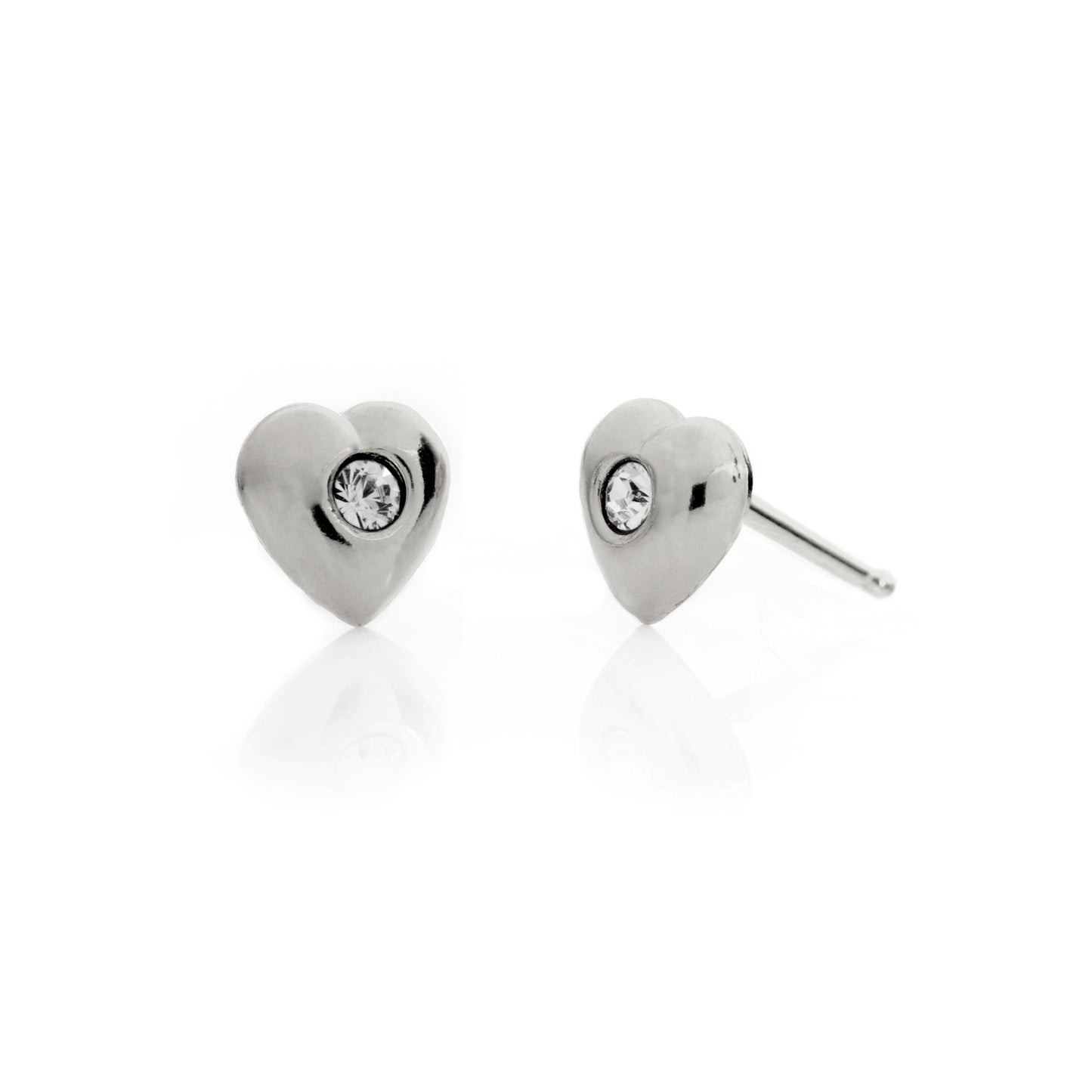 Pendientes botón corazón cristal blanco en Plata de Kids