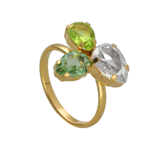 Gold plated Sterling Silver Adjustable ring drop crystal from Glory