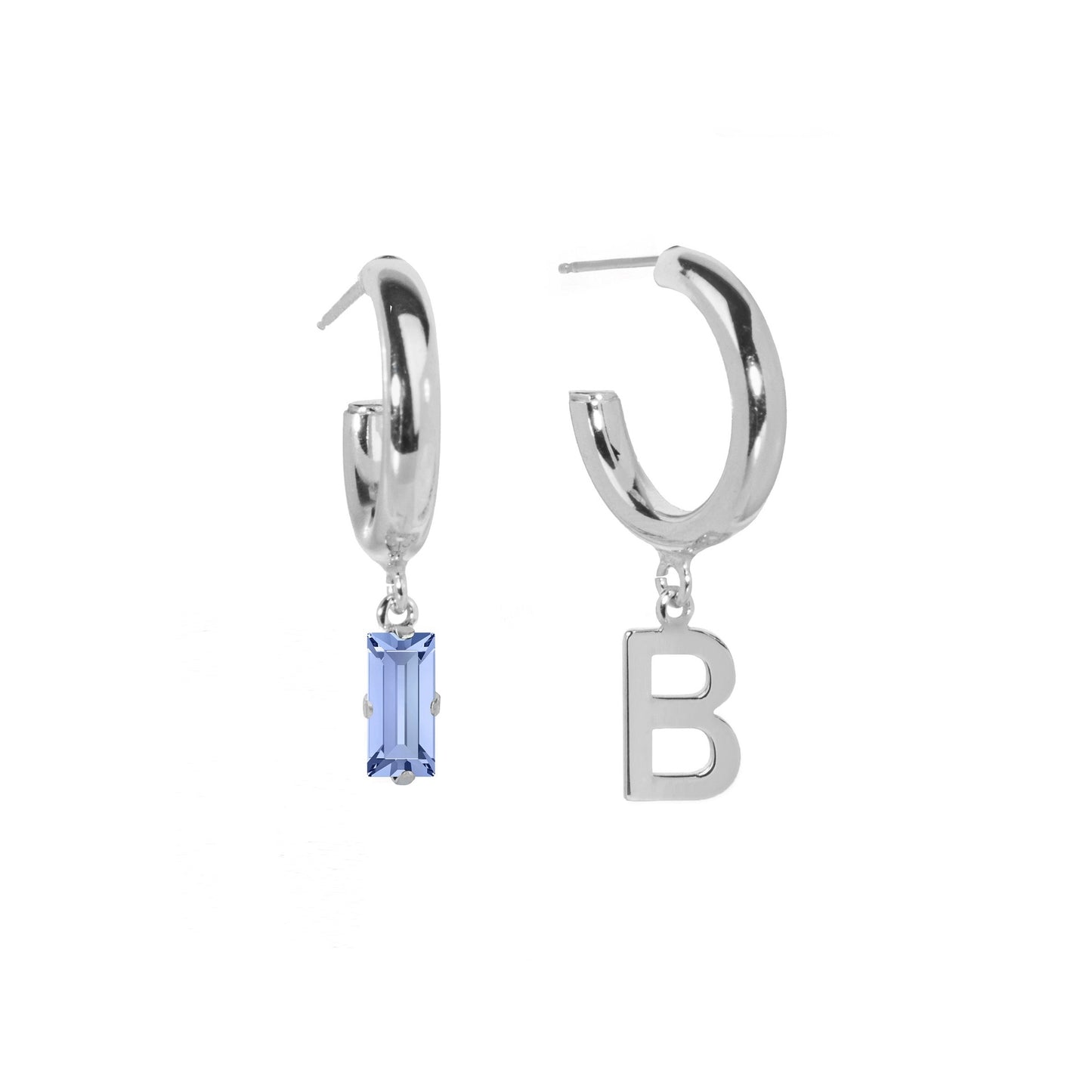 Rhodium Plated Sterling Silver Personalized earrings letter blue from Abecé