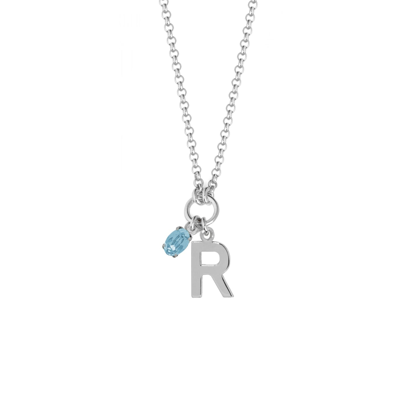 Rhodium Plated Sterling Silver Short necklace letter blue crystal from Initiale