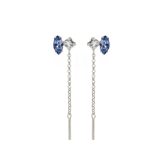 Rhodium Plated Sterling Silver Long earrings blue crystal from Keila