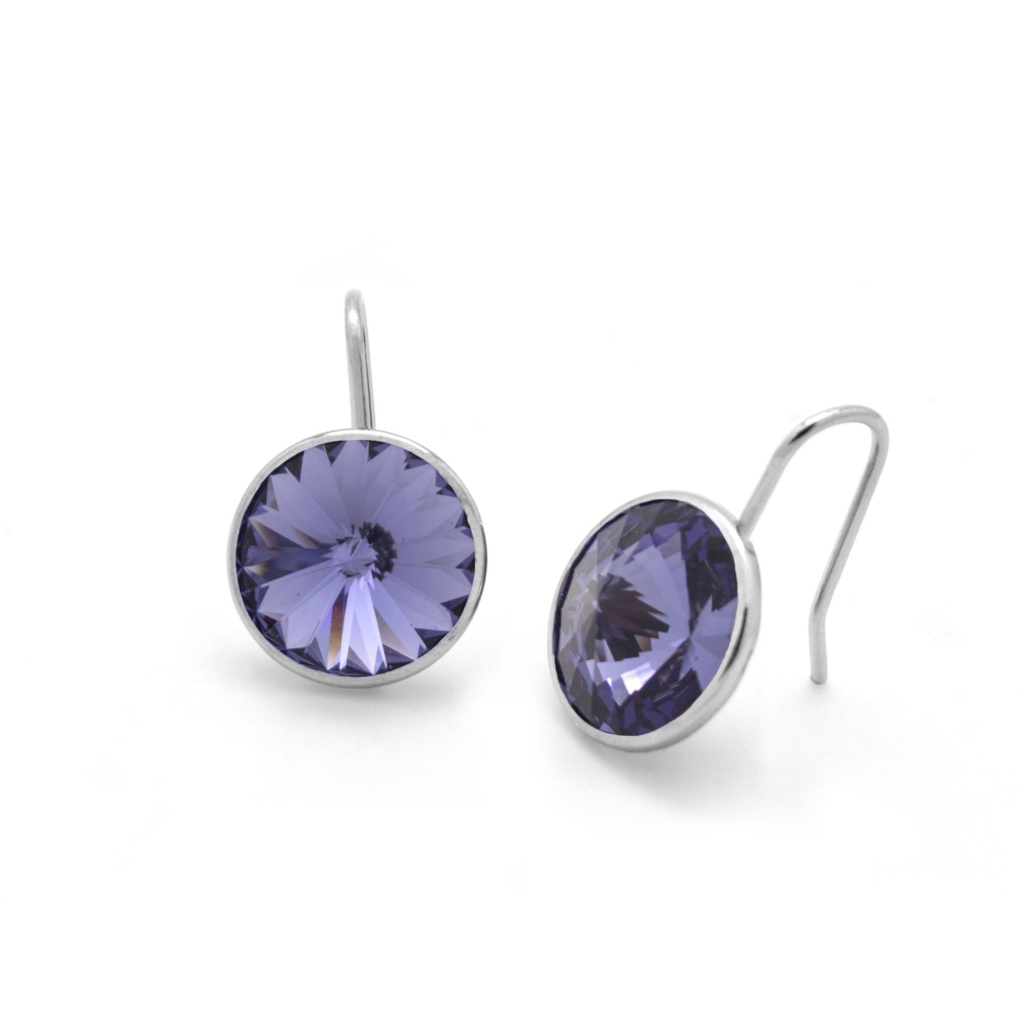 Rhodium Plated Sterling Silver Short earrings 11,5mm circle crystal from Basic